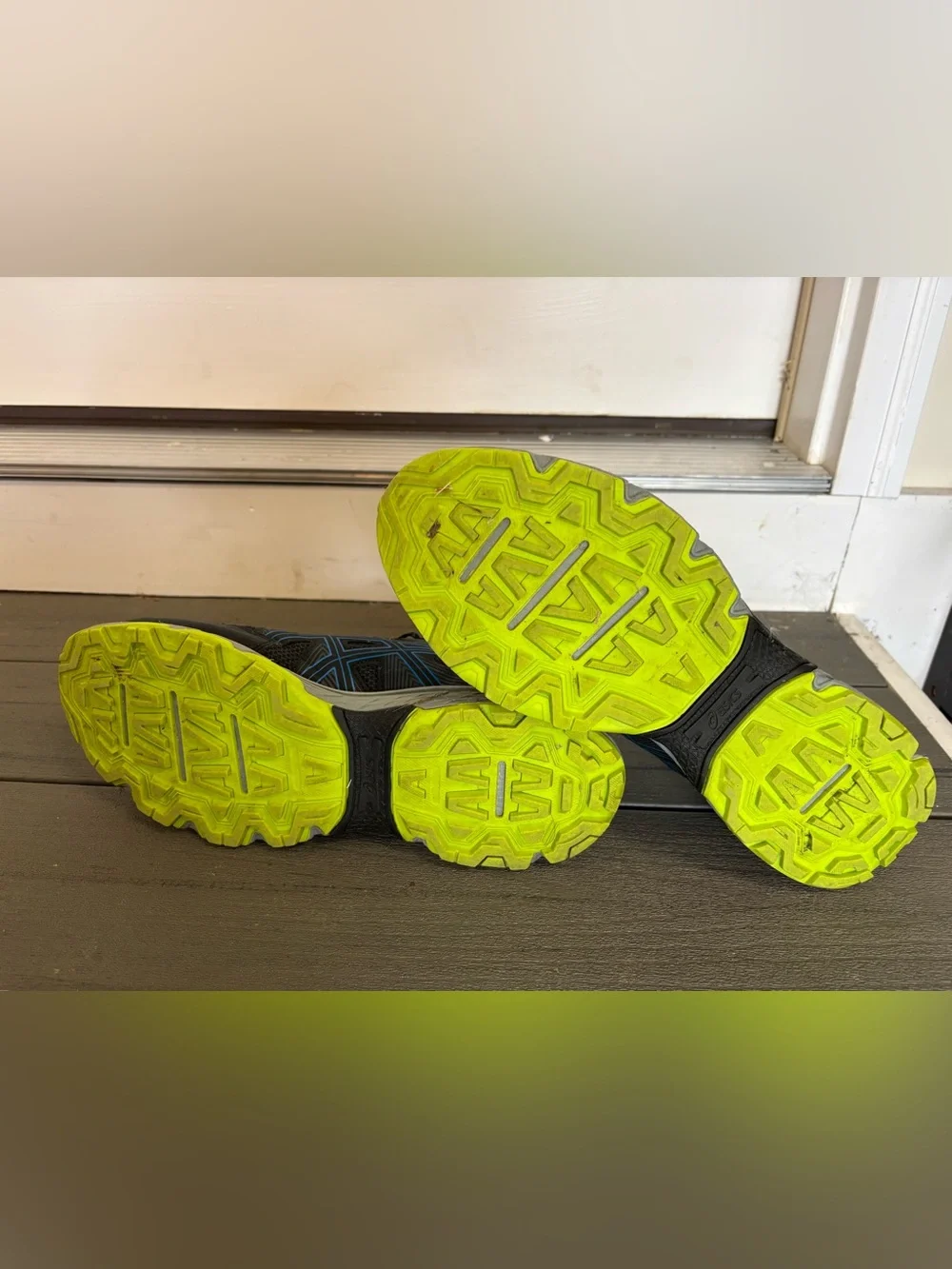 ASICS Men's Black Athletic Trail Shoes with Blue and Neon Yellow Accents